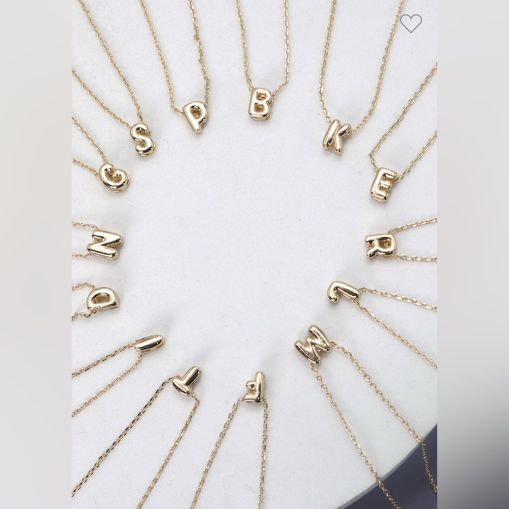 Gold 3D Bubble Initial Pendant Necklace